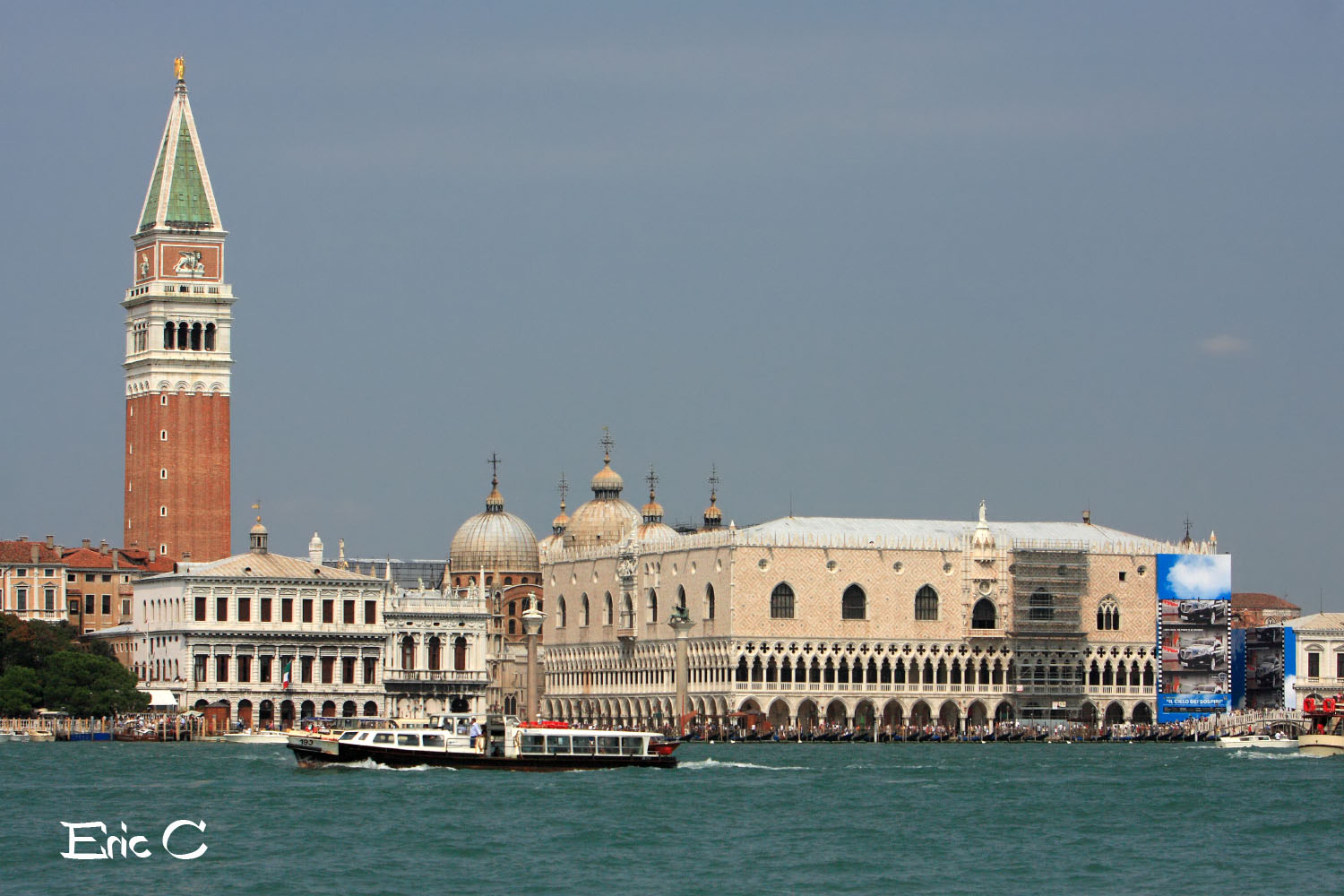 On the right you have the Doges Palace, on the left the Campanile, with St Mark's Basilica in the centre