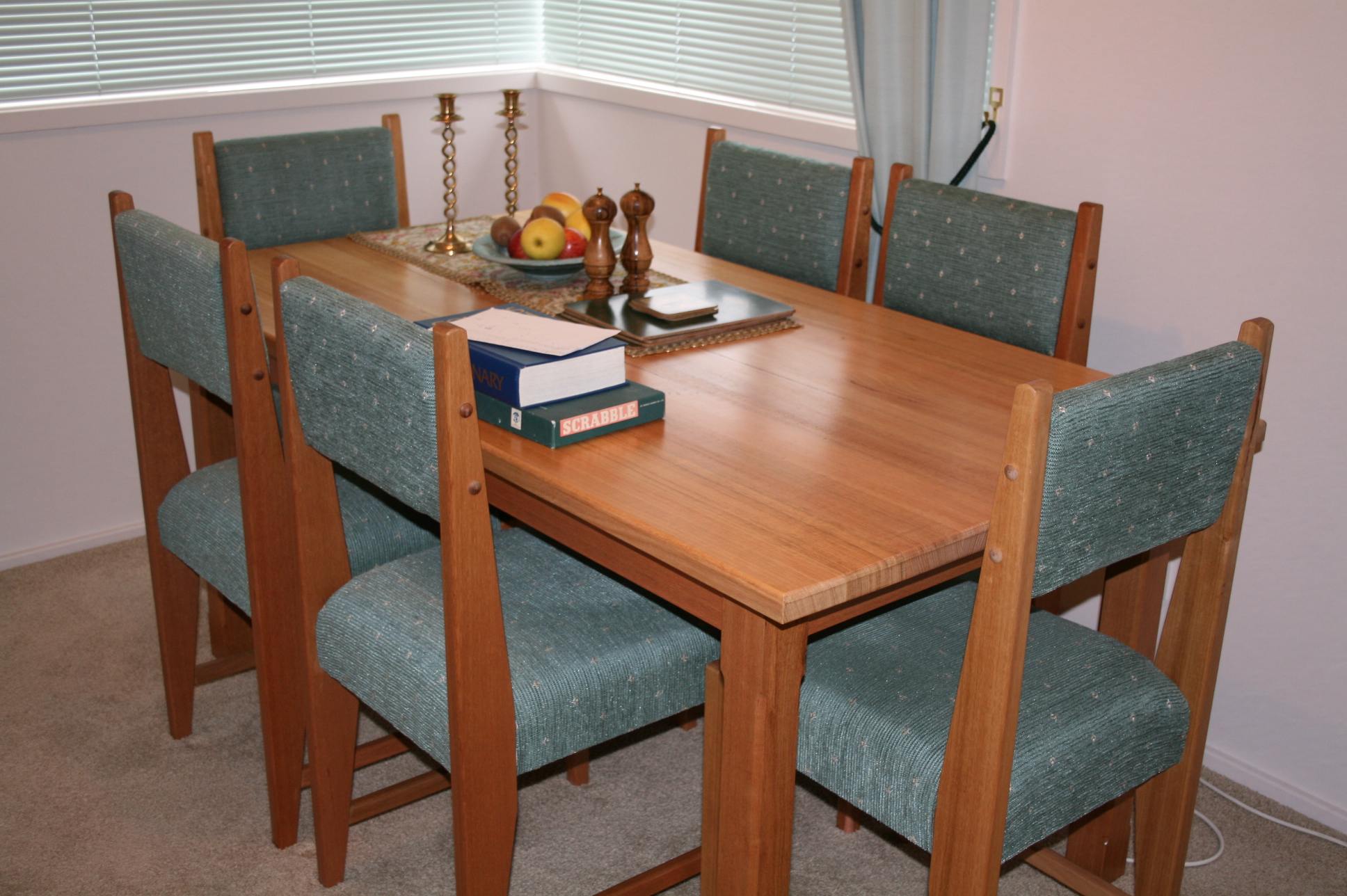 Table and chairs in solid Tasmanian Oak. No chipboard here! Made 2007.