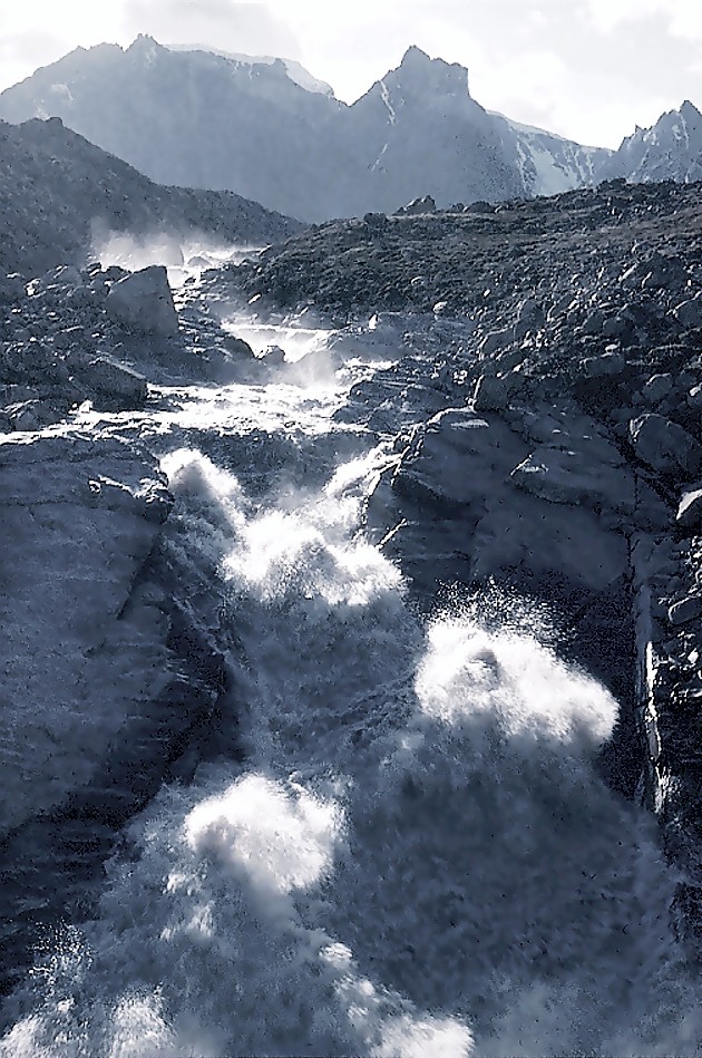 Schaffhauserdalen; Alpefjord; 1961.  
I was entirely alone in this valley for one magical week. The only sound was the thunder from this impressive waterfall.