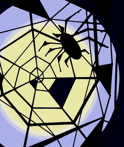 Originally a felt-pen drawing created in Australia in 1972, I edited this into a silhouette form in about 2000.  Posted in response to a photograph of a spider and its web behind the 'hard' puzzle of 27th November 2011 