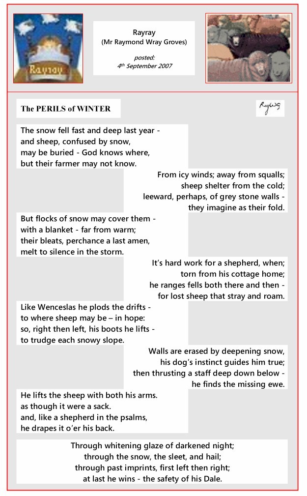 A Rayray, Sudokuland poem, describing how an upland shepherd rescues a snow-bound sheep from harsh, wintery terrain