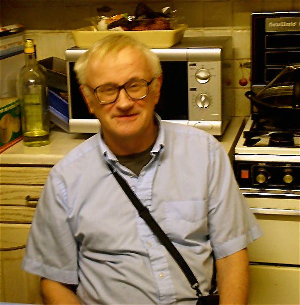 I have yielded to the embarassing situation of having been 'nagged' (!) into posting the most recent photo taken of me.
This is a very recent, scruffy, unprepared, impromptu me recently; in my modestly-equipped and rather grubby kitchen; nevertheless where sushi miracles occur.  I appear here without the face-lift from my partial dentures, which lie forgotten in the rest-room handbasin; a neglect that illustrates my general state of decay to the greatest effect.