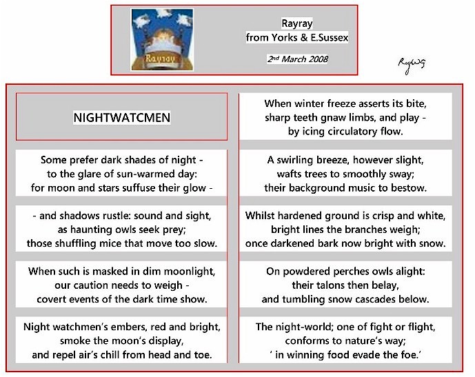 A Rayray Sudokuland poem. This one is about the coldness of winter nights. Written on 2nd March 2008