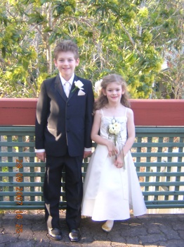 As Flower girl and Ring-bearer at a family wedding.  Aren't they beautiful?