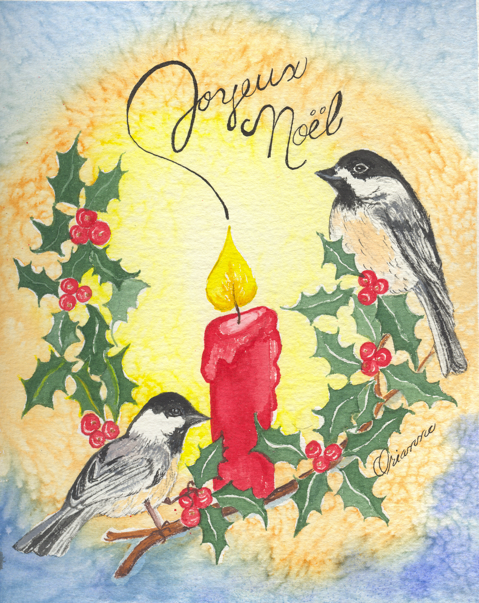 Here is the finish product of my watercolor for Christmas 2009 wishing you a Merry Christmas!