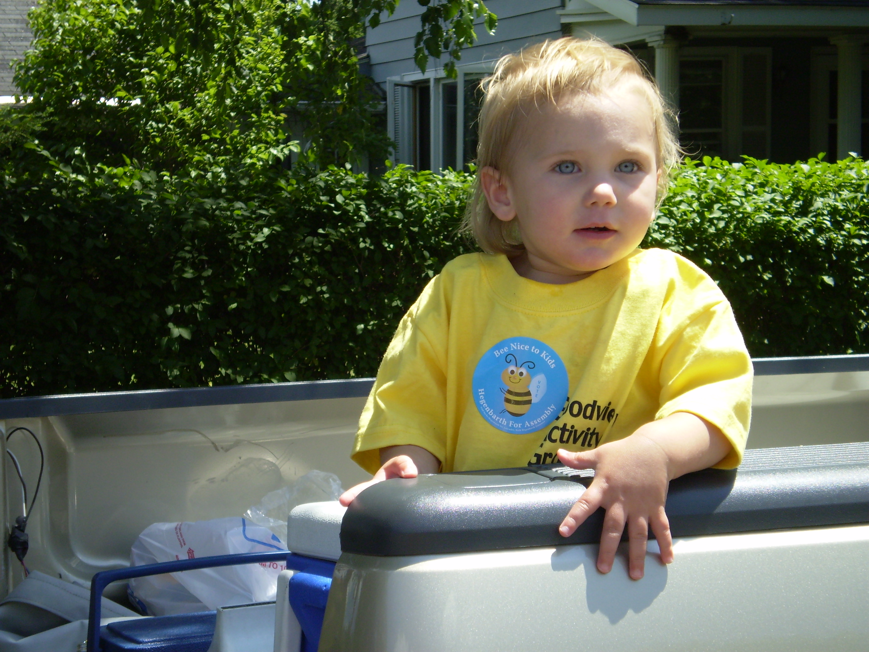 Adam's girlfriend's daughter is helping us out at a local parade.  Isn't she just cute as can be?