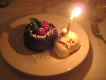 Hot Chocolate Cake with raspberries and vanilla ice cream, 101808