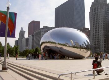 Side view of Cloud Gate, aka The Bean, Millenium Park, Chicago, July 19, 2007