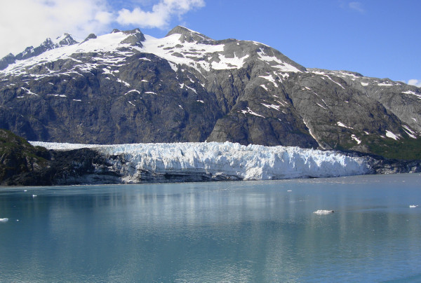 Our second stop (I don't have any good picture from the first stop) after we left Whittier was Glacier Bay Nat. Park. This is one of the glaciers we saw. When she first saw this one, Katelyn said, "It looks like an alligator."