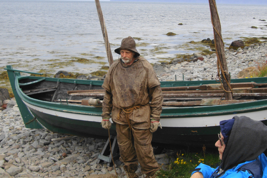 Afternoon on day 3: we went to Osvor. Stopped on the way to see a early 1900s fisherman and his 'home.' 
Notice the extra 'thumb' on his mittens. When the mittens wore out on one side (from rowing the boat), they simply turned them around.