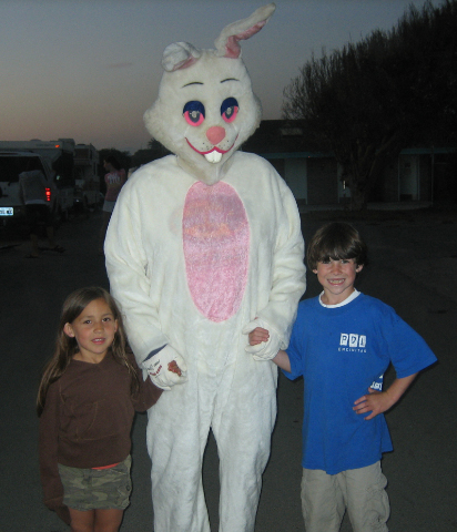 Passing out chocolate eggs with the grandkids.