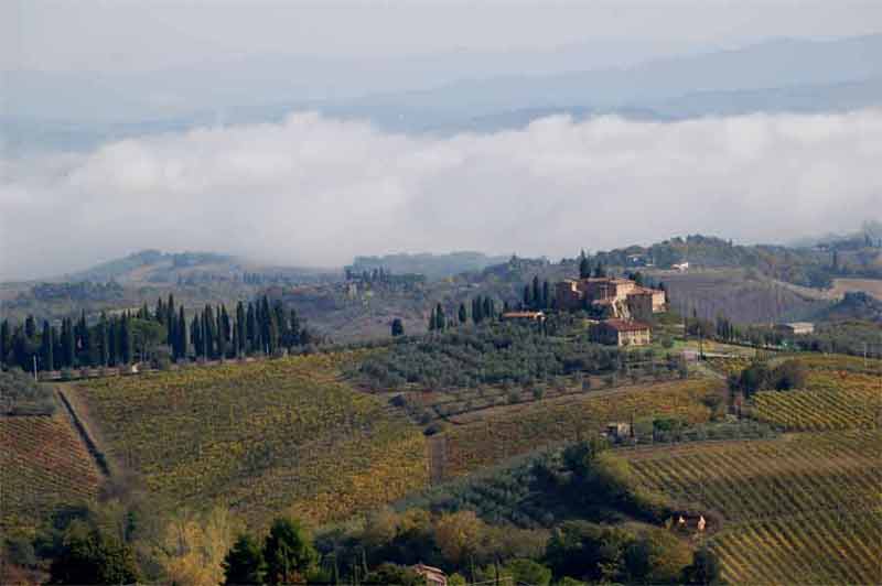 Italy - View of Tuscan countryside from San Gimignano