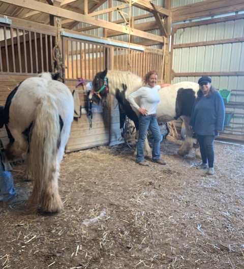 My friend and farrier Anita, myself, Whimsey (l) and Pandora (r)