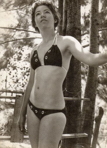 Me at 21 years old.   (the bikini is blue denim, with white and red flowers)