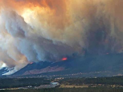 Waldo Canyon Fire near Colo Spgs, CO.  Taken pretty close to my house looking southwest.  Note the USAFA football stadium at the bottom -- that's right off of I-25.