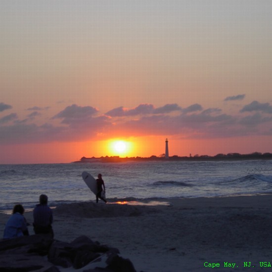 Cape May Light at sunset, viewed from the "Cove" in Cape May, NJ, USA