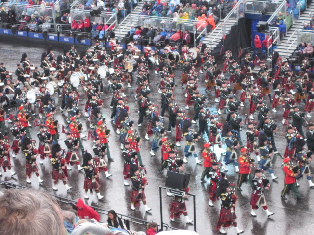 The Scottish marching band. I don't know how many bagpipes in unison, but the sound was amazing.