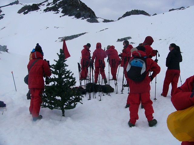 You can't have Christmas without a Christmas tree, even in Antarctica. It actually lightly snowed on Christmas day.