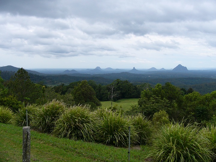 The Glasshouse Mountains in the background as named by Captain Cook.  We visited the Sunshine Coast Hinterland to see all the lovely scenery and visited some small country towns.