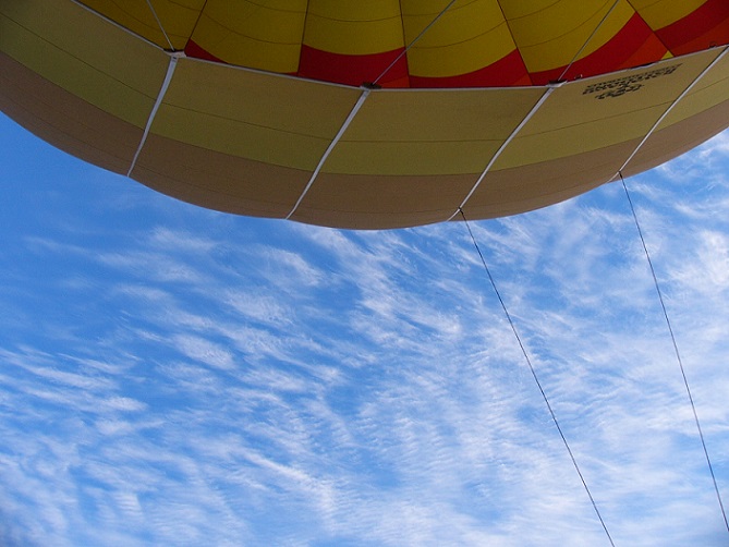 Looking up at the balloon from the basket