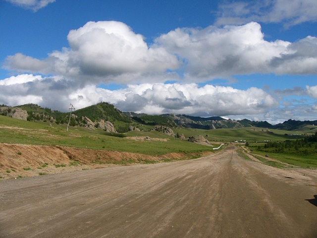 The road we travelled on in the pouring rain to the Steppes in the Terelj National Park. Thank goodness the rain eased up.