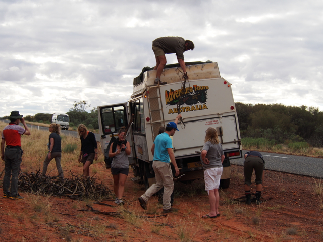 Collecting wood for the camp fire. Jane, with hands on hips, makes a great supervisor!