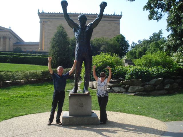 Here are we, strutting our stuff. Apparently the statue was originally located at the top of the steps but that encouraged too many people to run up and down them. It is now located next door.