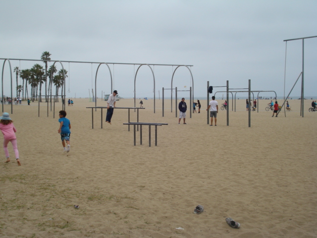 Muscle Beach was right alongside. There was plenty of beach on display but not much muscle.