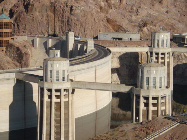 Next, we headed off to the Grand Canyon and paused to look at the Hoover Dam along the way. It looked in remarkably good condition for an 80 year old structure. This is the water side of the dam.