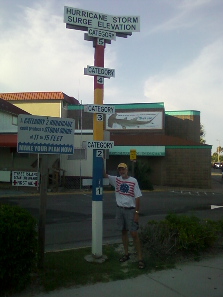 Tybee Island hurricane storm surge marker.