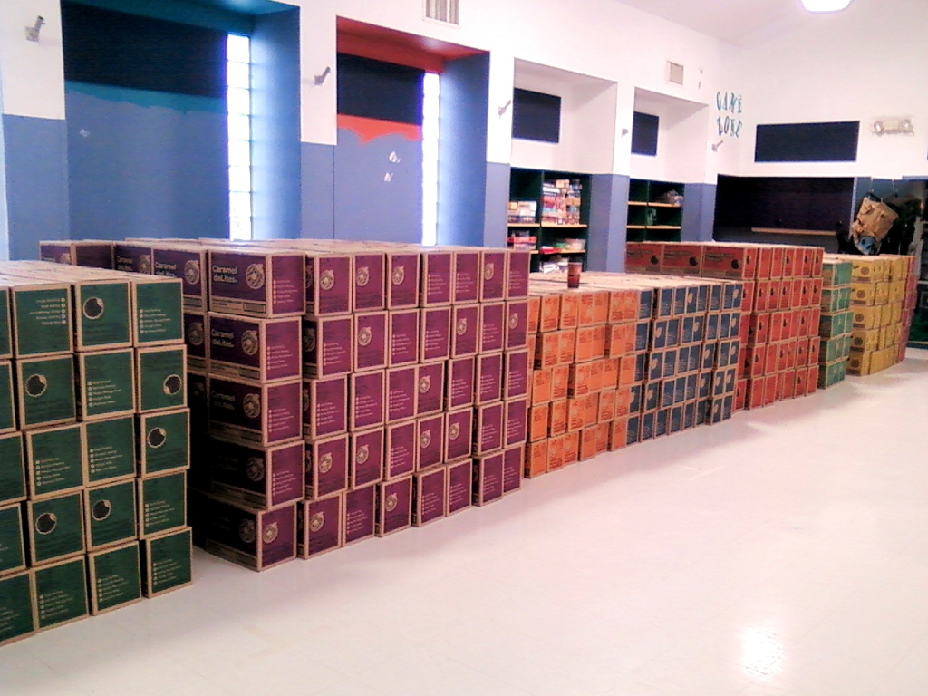 Cookie Depot! Most of the 878 cases of Girl Scout cookies belonging to 6 different troops in our area.