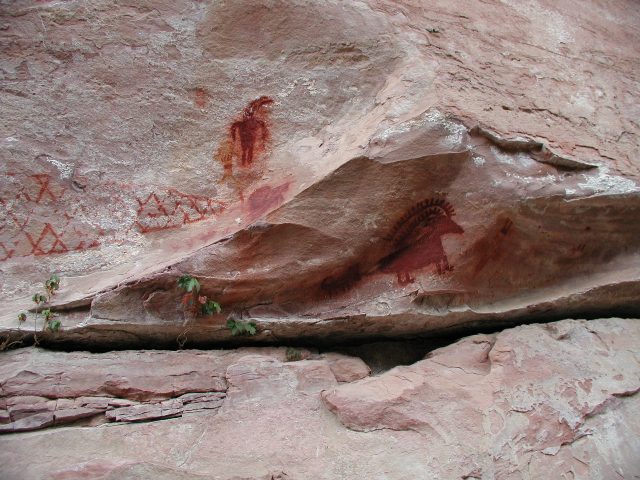 The Fremont Indians evidently used very long-lasting dye to paint these petroglyphs in the walls of Jones Hole Canyon.