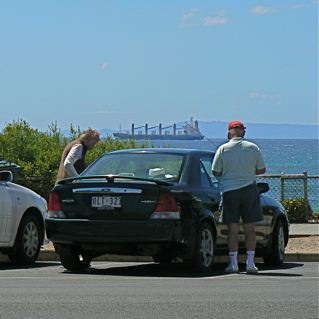 A ship coming in through the 'Heads' - taken at Point Lonsdale 