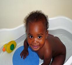 Rubber ducky and a warm soothing bath....life is good!
Ten months old here.