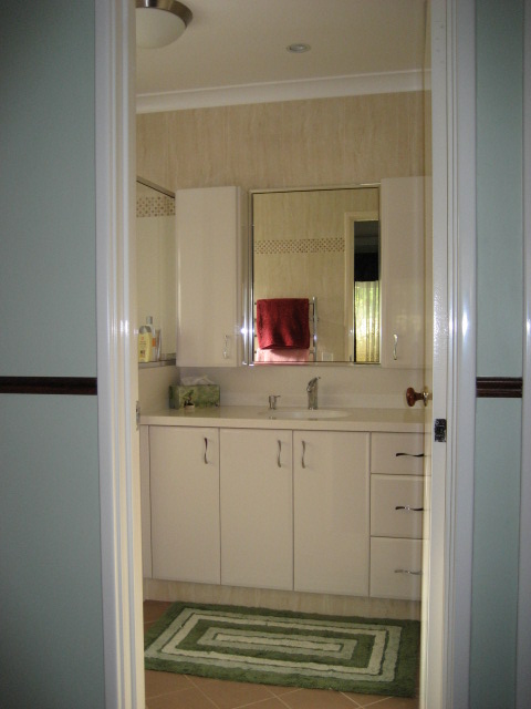 Bathroom Vanity, with Overhead Cupboards and Mirror