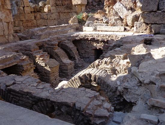 The underfloor heating in an ancient bath house in Perge.