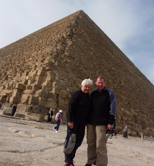 Cheops Pyramid at Giza. It was cold and windy with sand blowing about. Believed to contain over 2 millian blocks of stone.