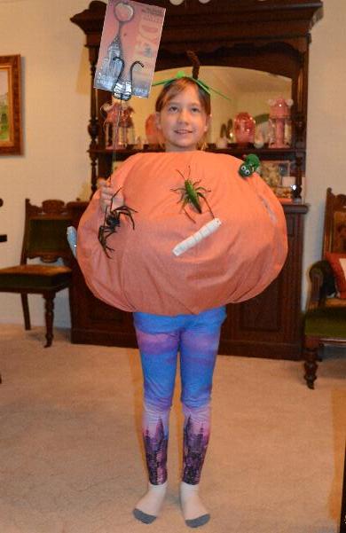 Laura dressed up as Roald Dahl's James and the Giant Peach.