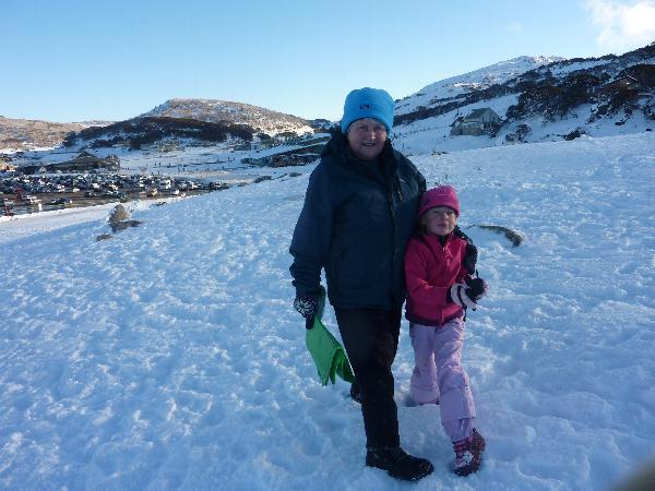 Laura and June near the toboggan slope at Perisher.