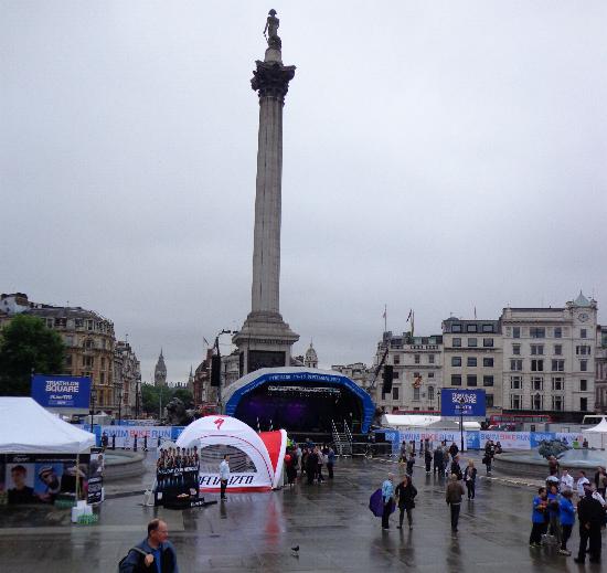 Trafalgar Square preparing for the London Tri-atherlon. There were lots of porta-loos!