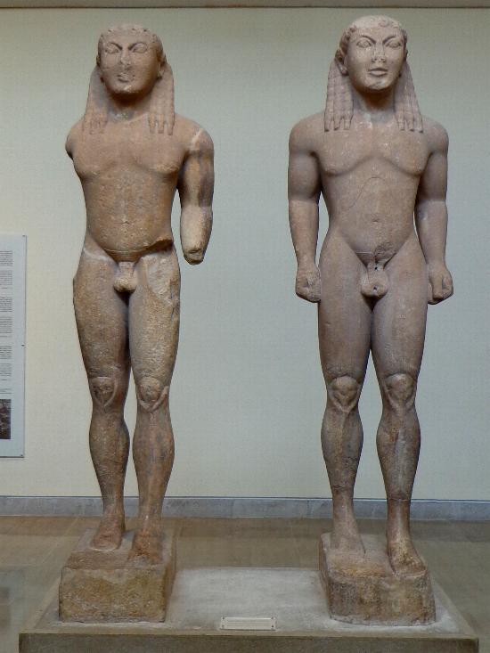 These two identical, over life-size statues are the oldest monumental votive offerings at Delphi and one of the earliest examples of large-scale archaic sculpture. Such a pair in ancient Greek art is quite rare. From the time of their discovery, they have been identified with two mighty and pious brothers from Argos, about 6th century BC.