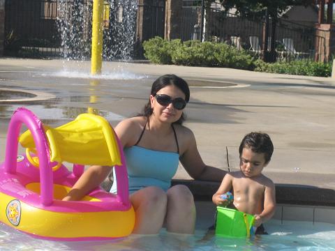 Kevin and his Mom in the swimming pool.