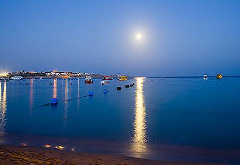 Naama Bay in Sharm El Shiekh Egypt at moon light. 