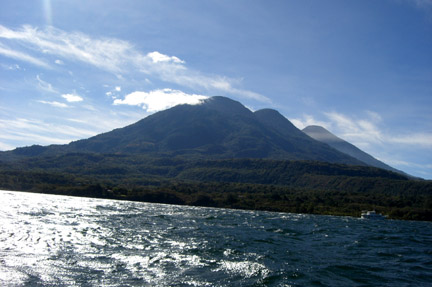 Three volcanoes as seen from the boat on the way to Santiago.