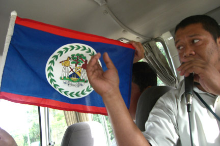 This was our local guide, Nat, explaining the meaning of the Belize flag. He also took us on the boat ride to Lamanai.