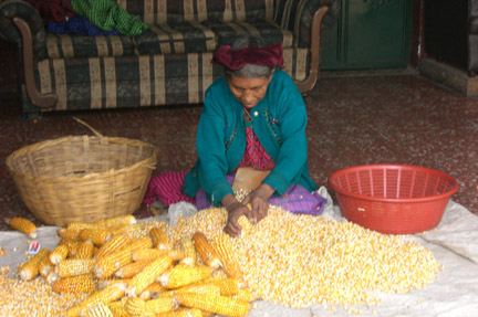 She is scraping corn to sell as cornmeal. I could not believe how fast she was!