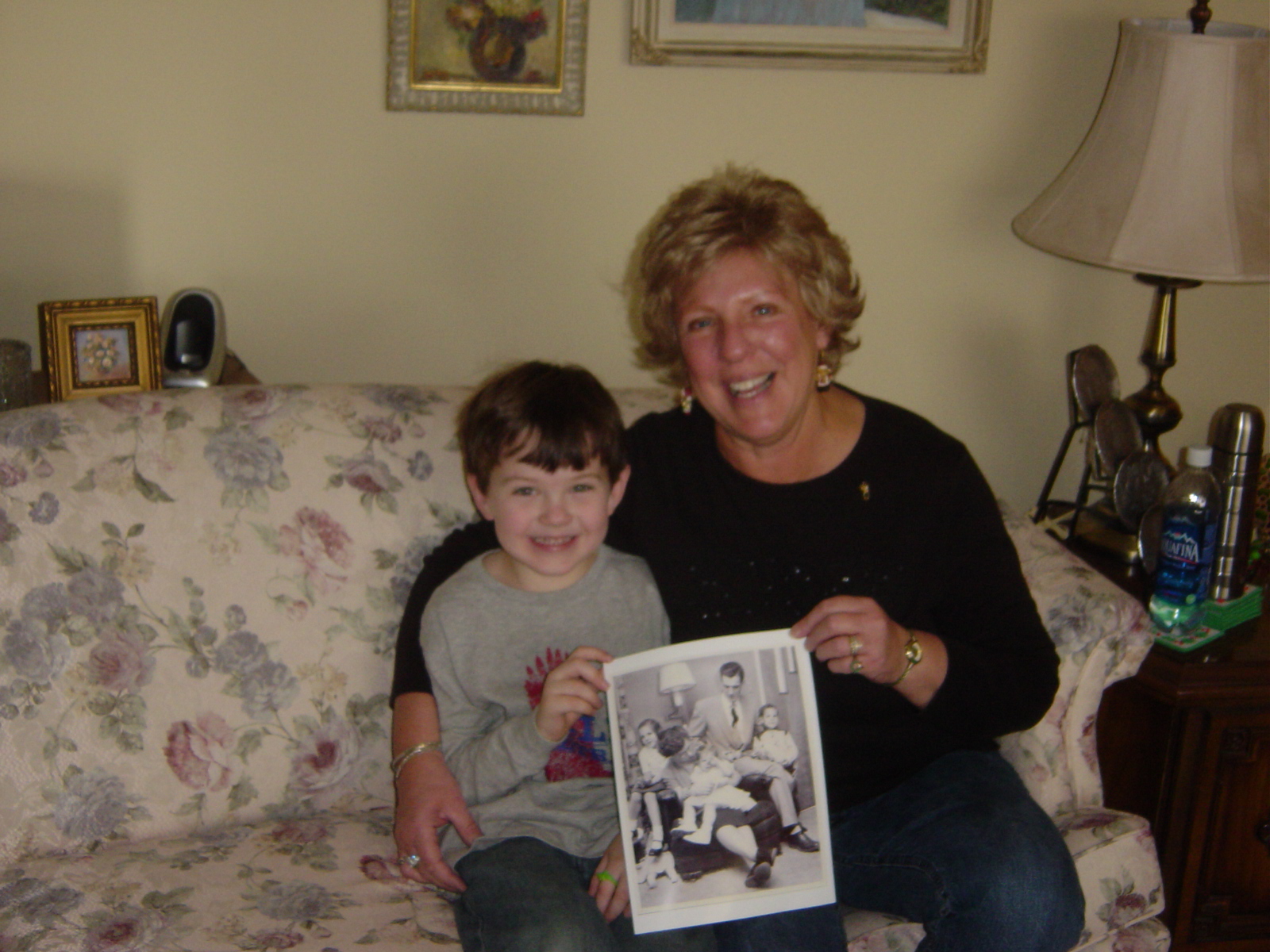 Gramma Karen with Payton and a very old picture of Karen's family.