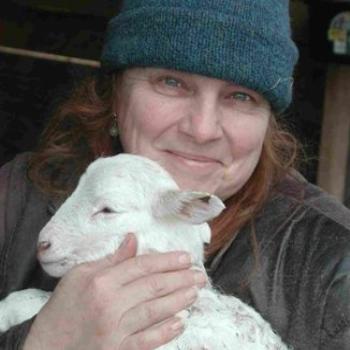 <b>Sandra and newborn lamb</b>