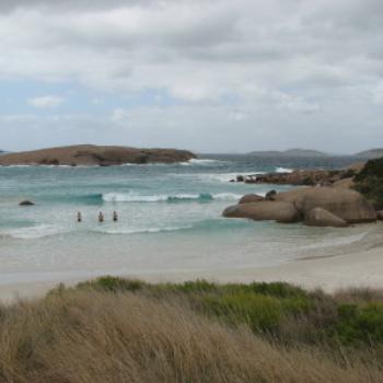 Die hard swimmers in the cold waters near Esperance, W.A.. Wendy/Perth