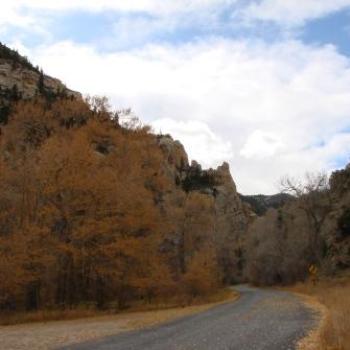 Winding road through canyon in Sheep Creek Geological Area of Utah in Oct 2009 by Wilodene